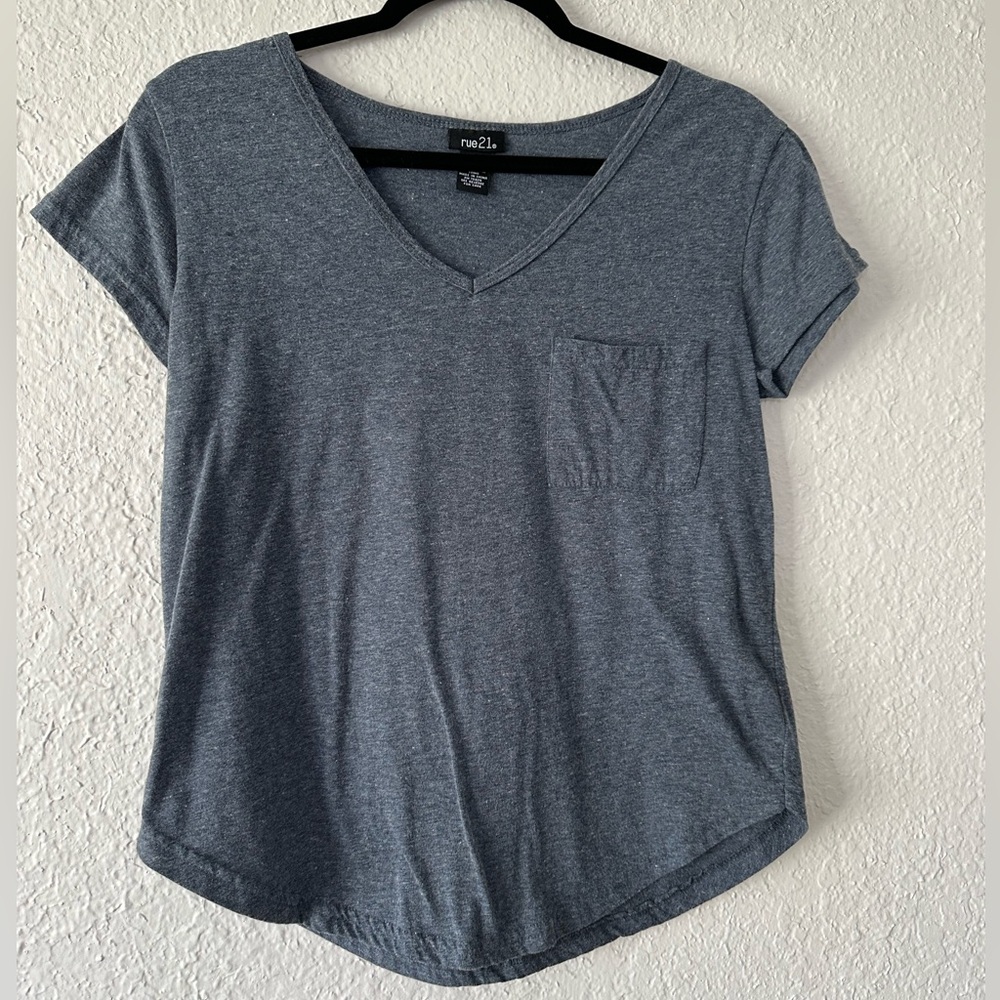 Heathered Blue Rue21 V-neck Pocket Tee